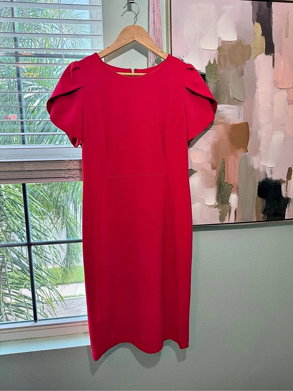 Calvin Klein Scuba Crepe Flutter Sleeve Sheath Dress Pink 12